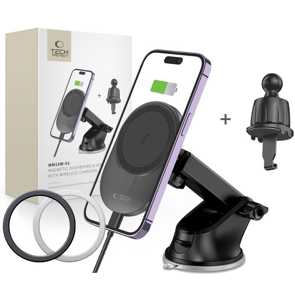 Tech-Protect MM15W-V1 Car Phone Holder with MagSafe 15W Wireless Charger  Cockpit/Air Vent - Black