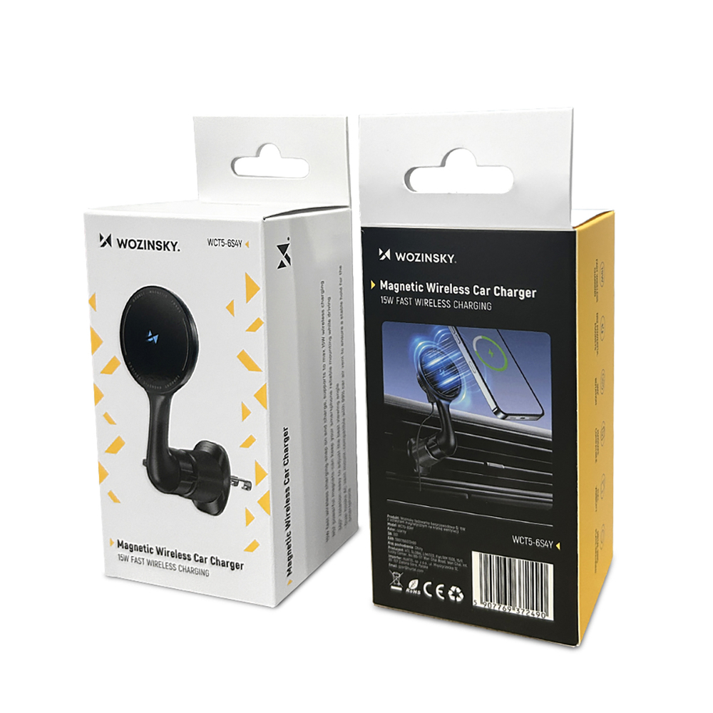 Wozinsky WCT5-6S4Y Car Holder with Qi/MagSafe 15W Inductive Charger Air Vent - Black