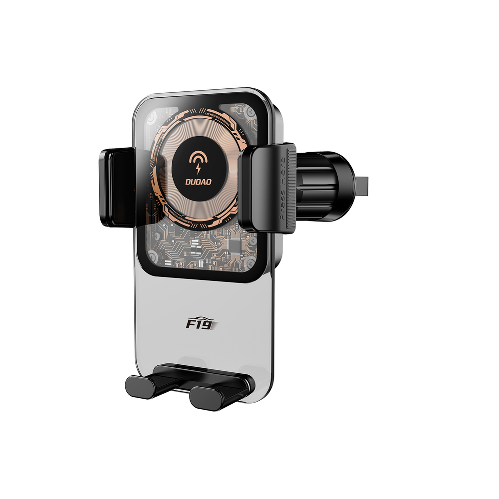 Dudao F19 clamp car holder with 15W inductive charger - black (0)