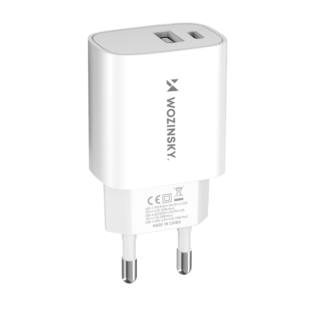 Wozinsky WGWCW USB-A USB-C 20W Wall Charger - White