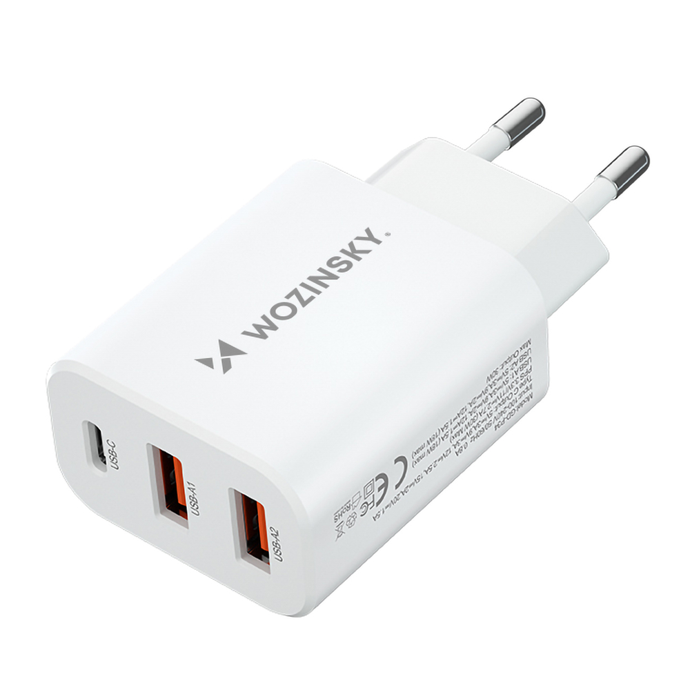 Wozinsky CWCUCW 30W USB-C / 2 x USB-A sienas lādētājs – balts