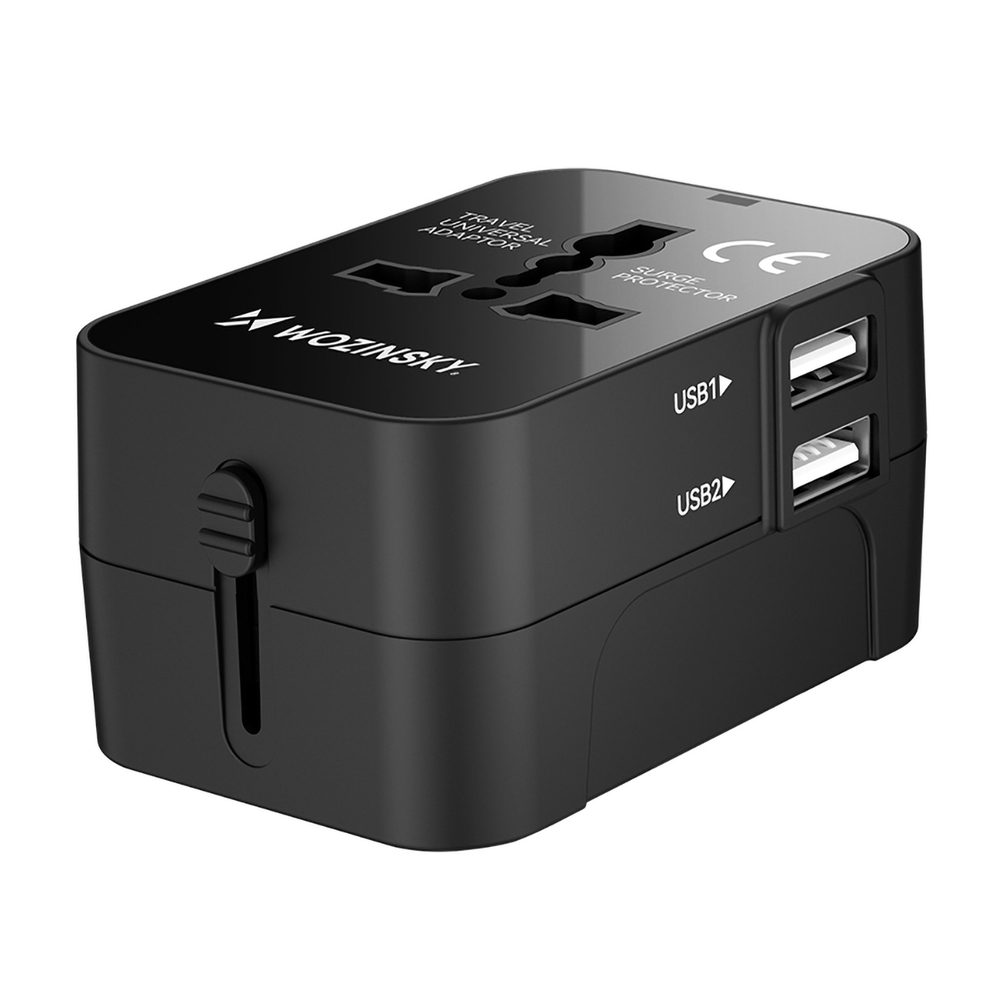 Wozinsky WUTWC Travel Adapter Universal 24W EU / US / AUS / UK / 2x USB-A - Black