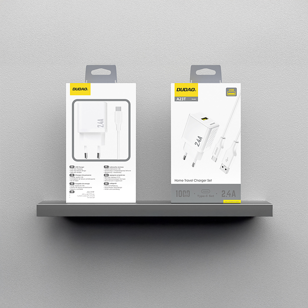 Dudao A23TEU 2.4A GaN USB-A Wall Charger with USB-A - USB-C Cable - White (1)
