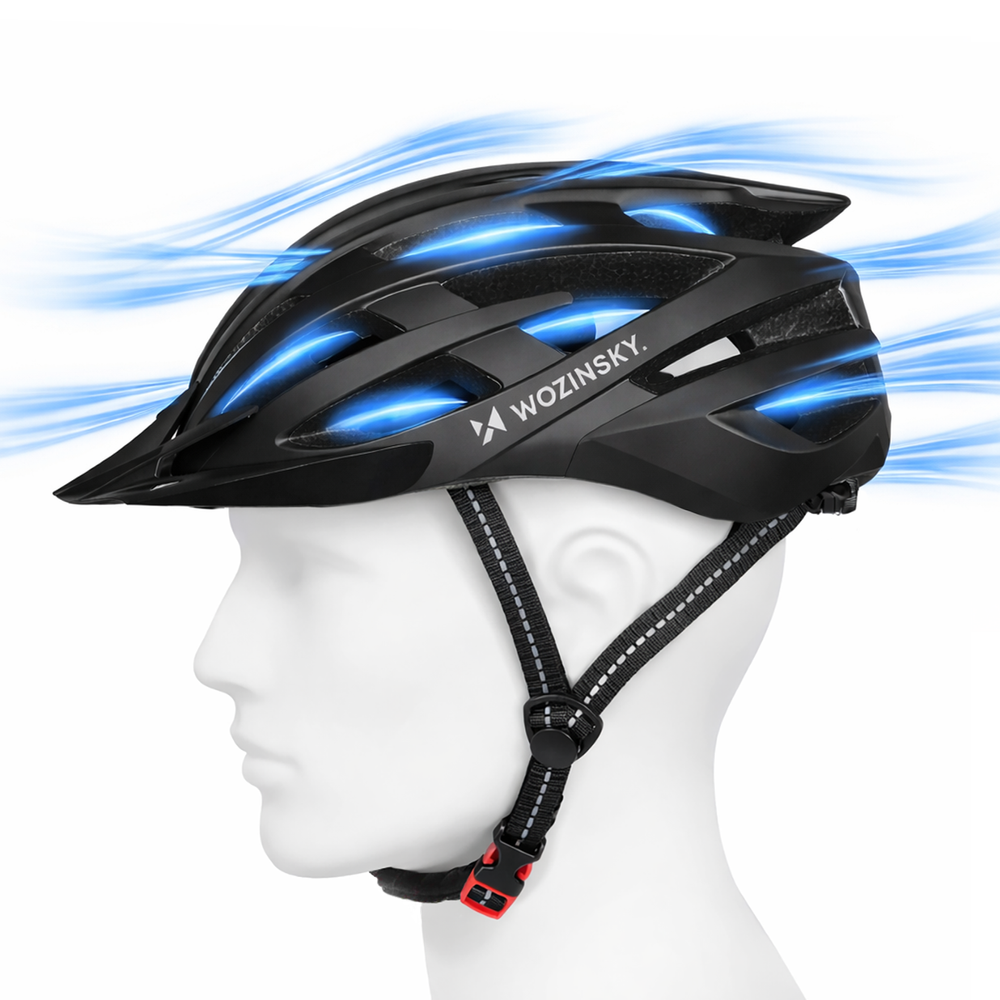 Wozinsky MTB Bike Helmet with Removable Visor & USB Light Size M - Black