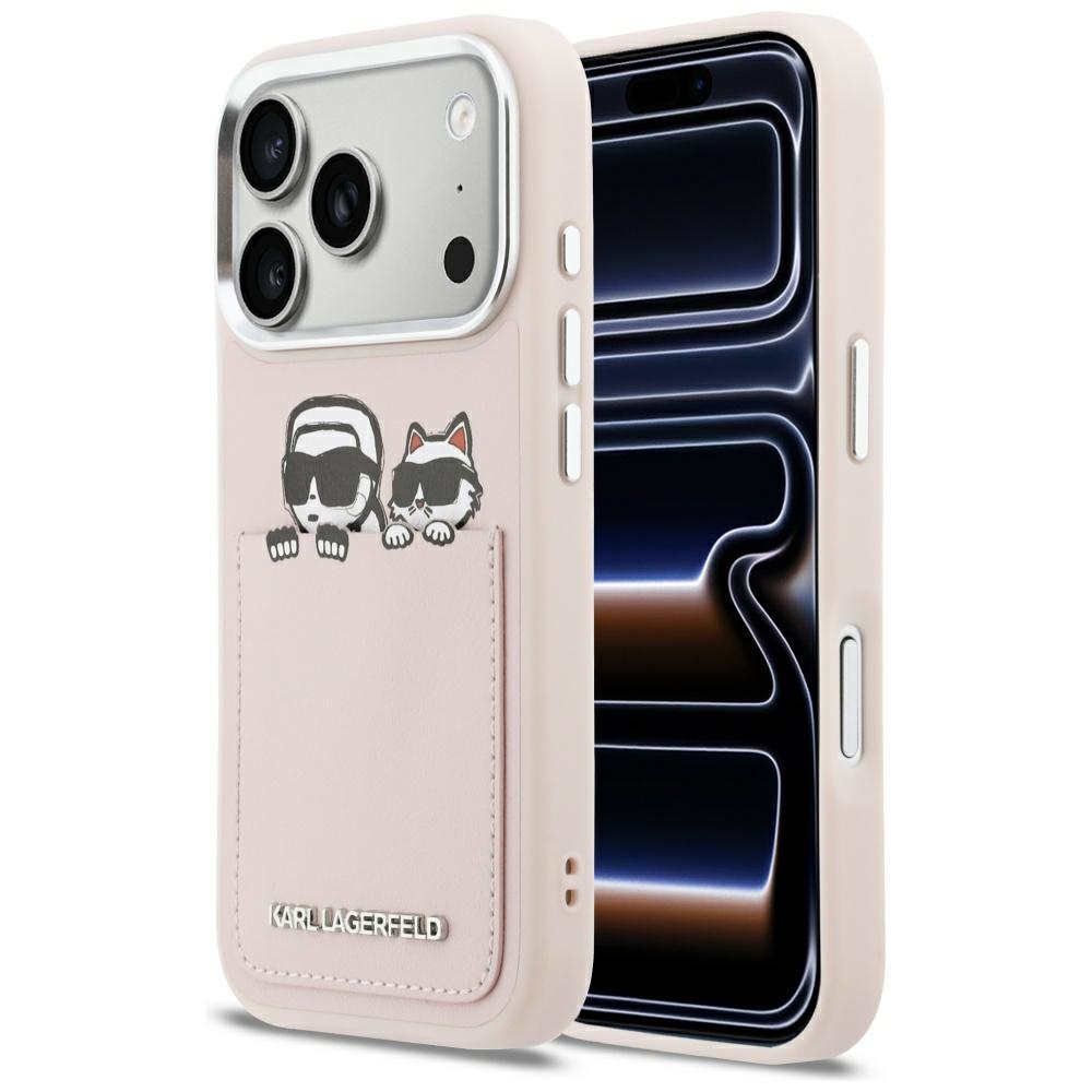 Karl Lagerfeld Karl & Choupette Print & Pocket Phone Case Cover iPhone 17 Pro - Pink