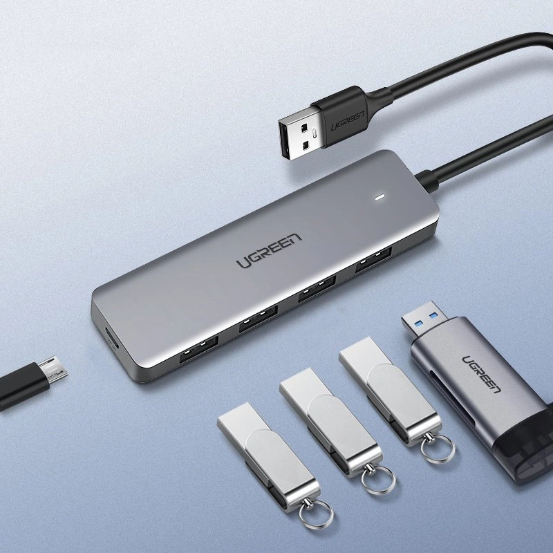 Ugreen USB HUB - 4x USB 3.2 Gen 1 with Micro USB Power Port, Gray (CM219)