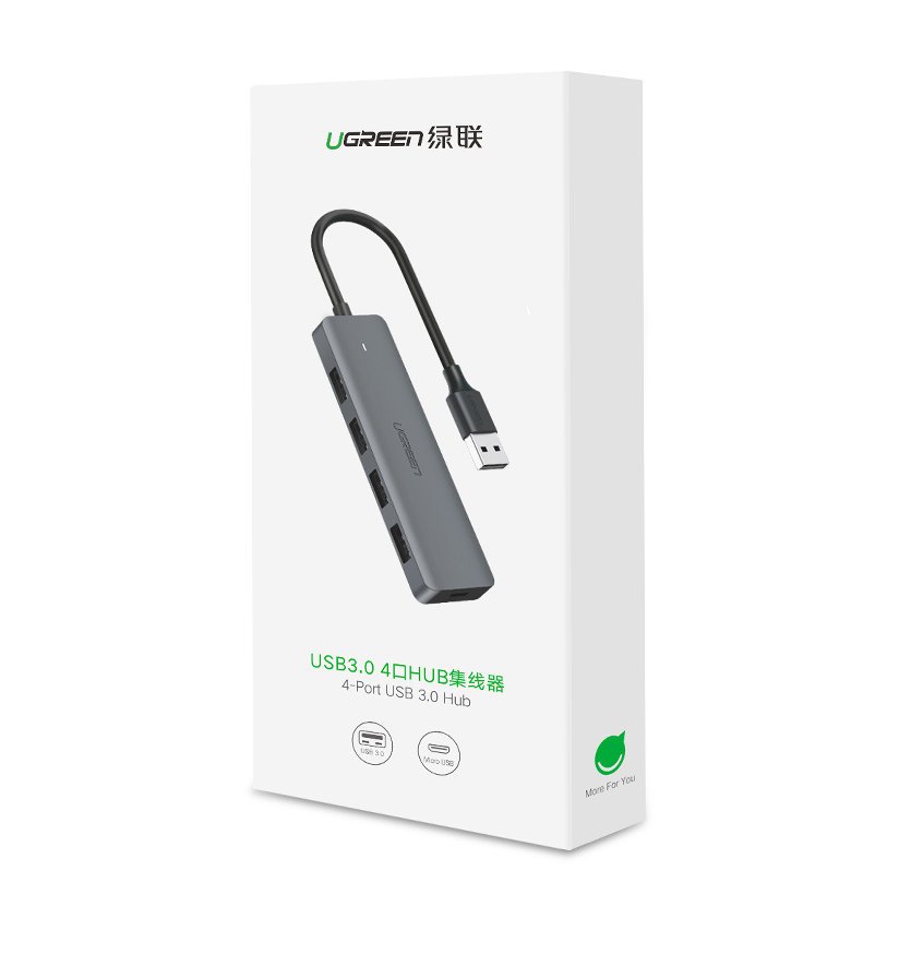 Ugreen USB HUB - 4x USB 3.2 Gen 1 with Micro USB Power Port, Gray (CM219)