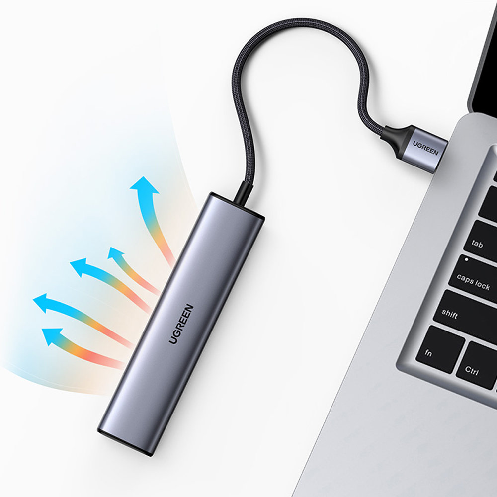 Ugreen CM475 USB 3.0 Hub Adapter with RJ-45 Ethernet and USB-C PD, Gray