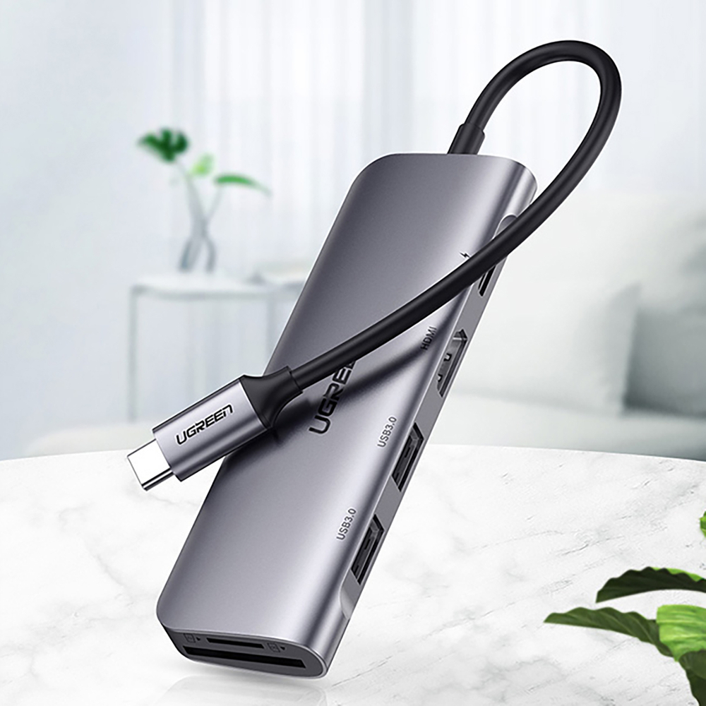 Ugreen CM195 6-in-1 USB-C Hub Adapter - HDMI, 2x USB-A, PD, SD/TF - Gray