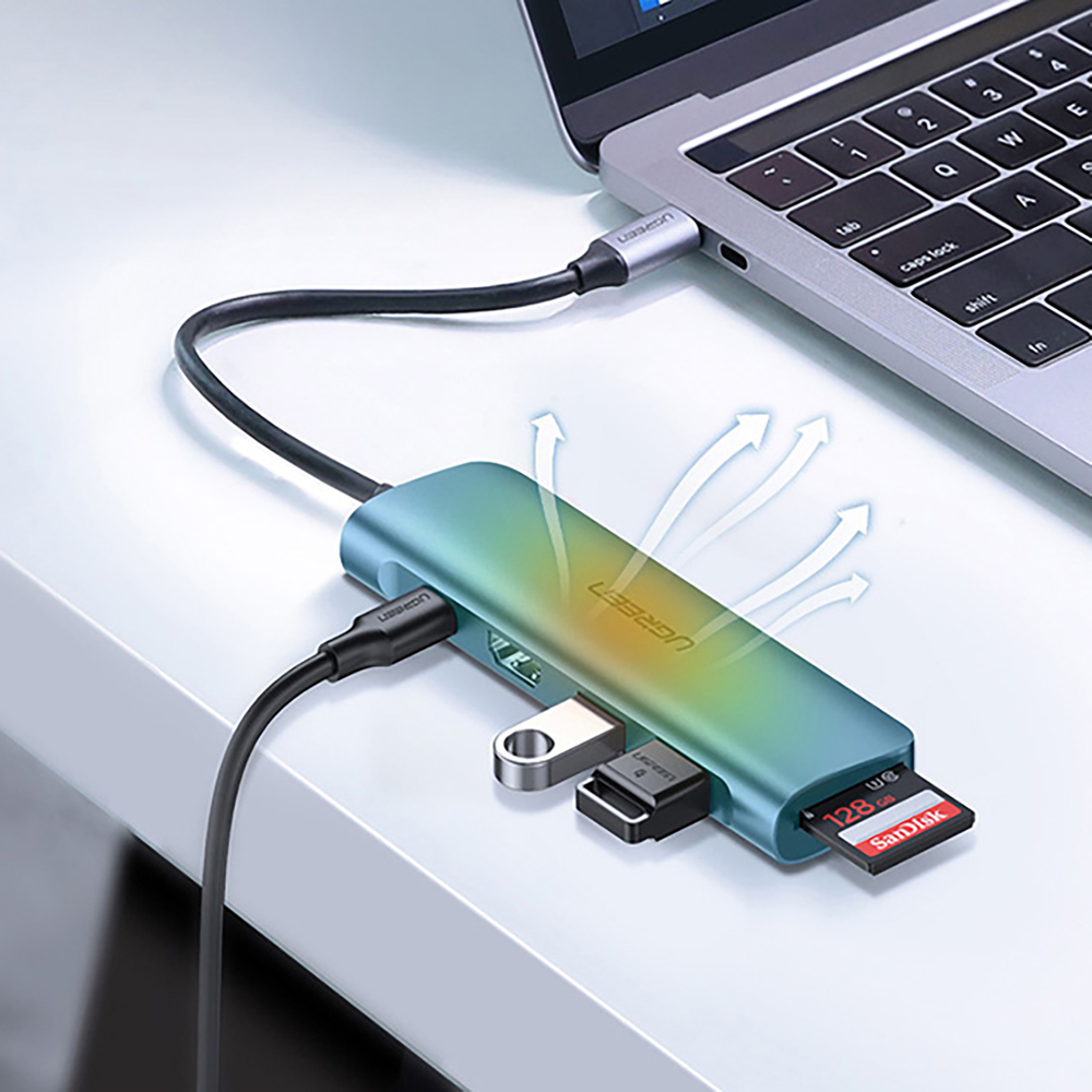 Ugreen CM195 6-in-1 USB-C Hub Adapter - HDMI, 2x USB-A, PD, SD/TF - Gray