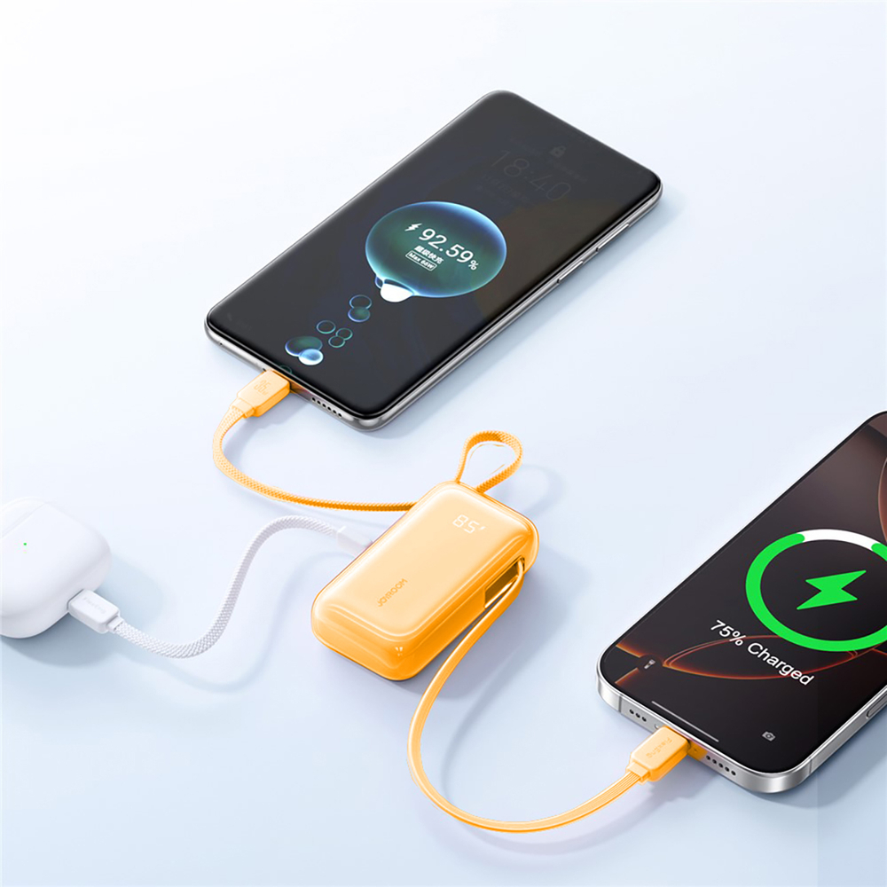 Joyroom JR-PR2 35W 10000mAh ārējais akumulators ar USB-C un Lightning kabeļiem - Oranžs