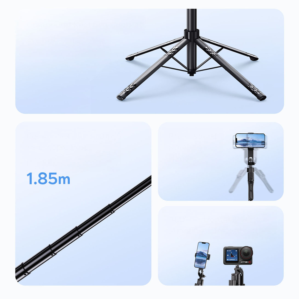 Orico SPN185 Selfie Stick Tripod with 1/4\" Thread and Bluetooth 5.2, Black