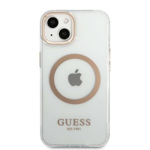 Guess Metal Outline MagSafe Case for iPhone 13 - Transparent / Gold (1)