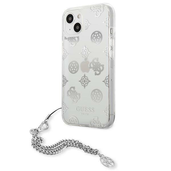 Guess iPhone 13 mini dėklas Peony Chain Collection, sidabrinis