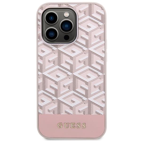Guess iPhone 14 Pro Case GCube Stripes MagSafe, Pink (1)