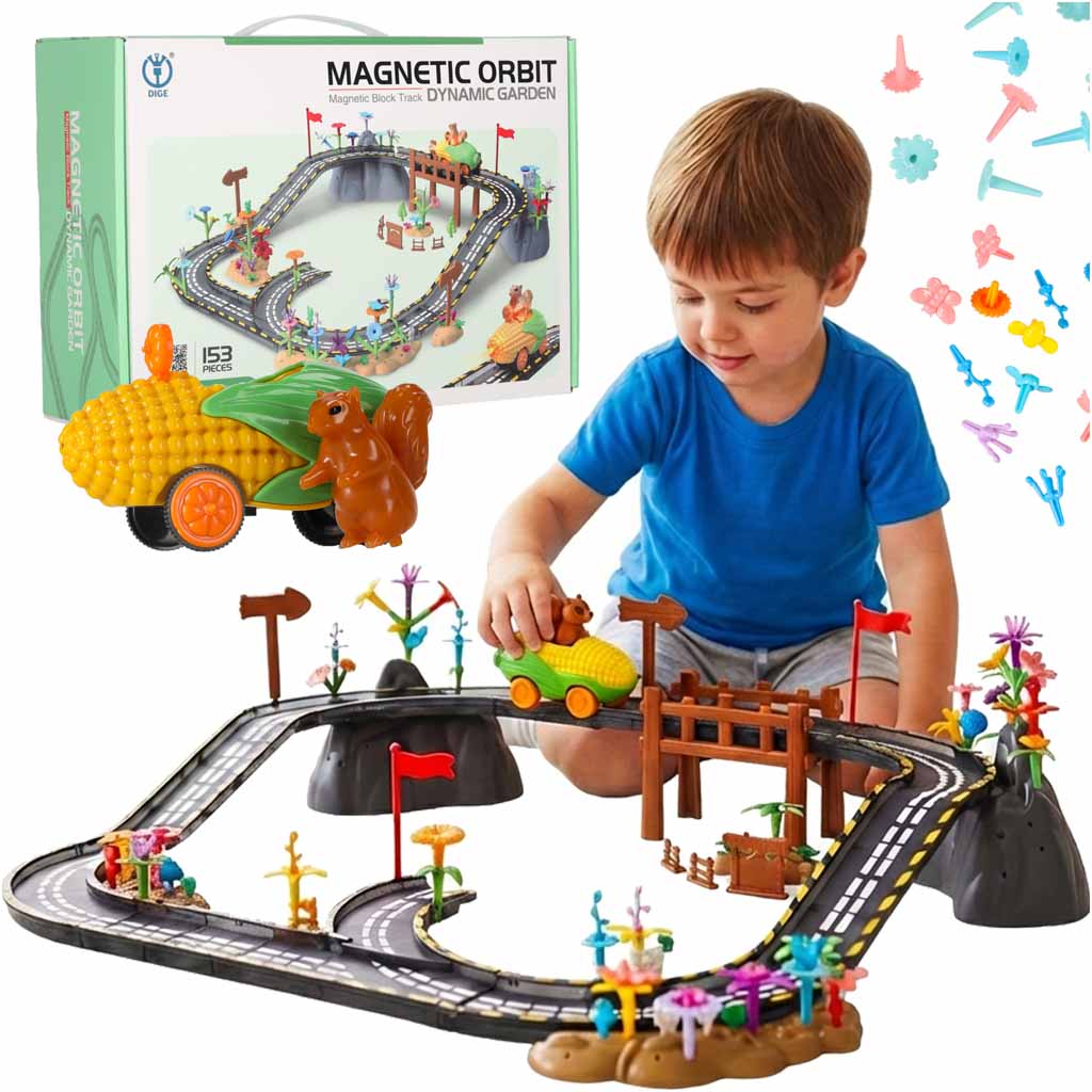 Ikonka KX2863 Magnetic Car Track with 153 Elements and Light-up Car