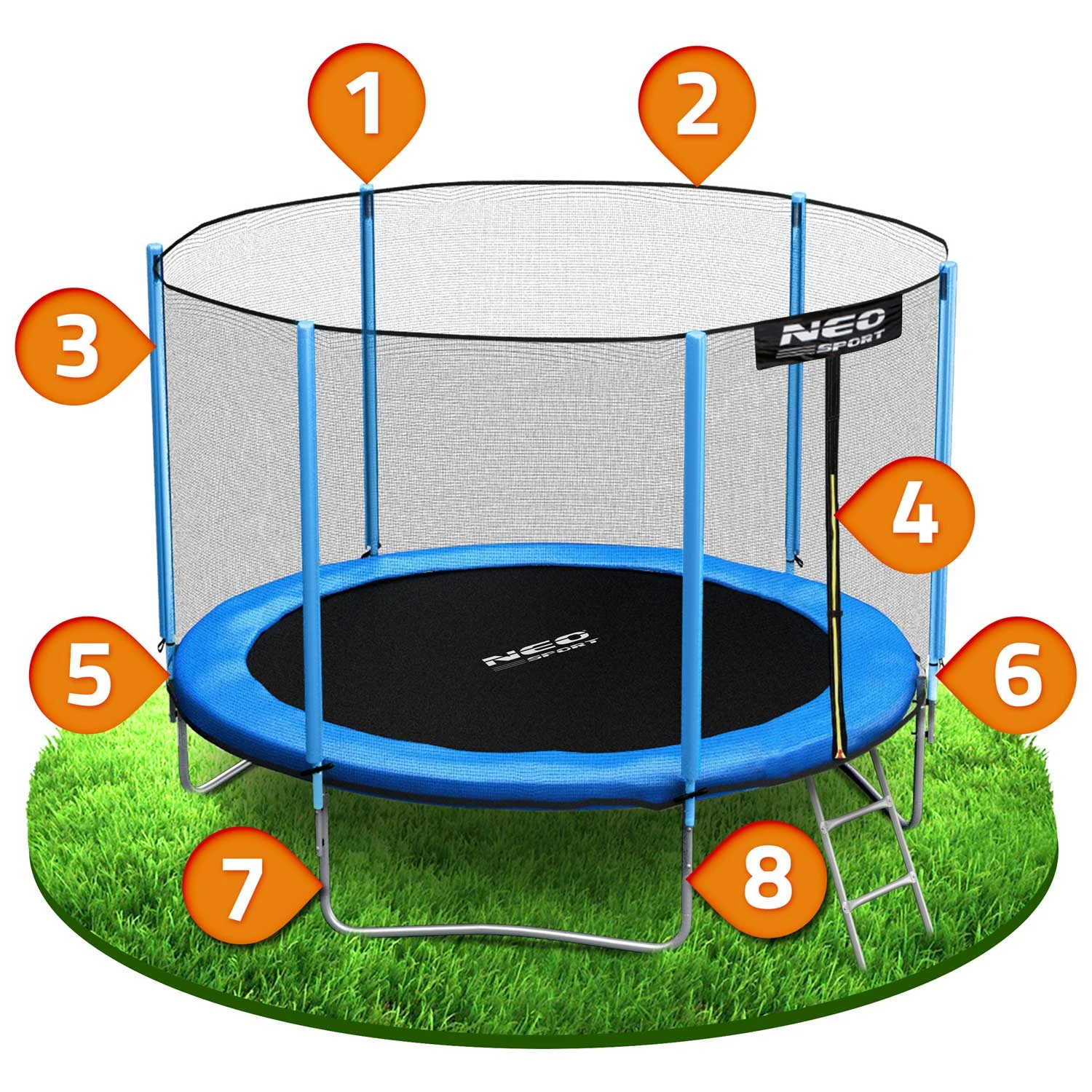 Neo-Sport Garden Trampoline 183 cm (6ft) with Outer Net and Ladder