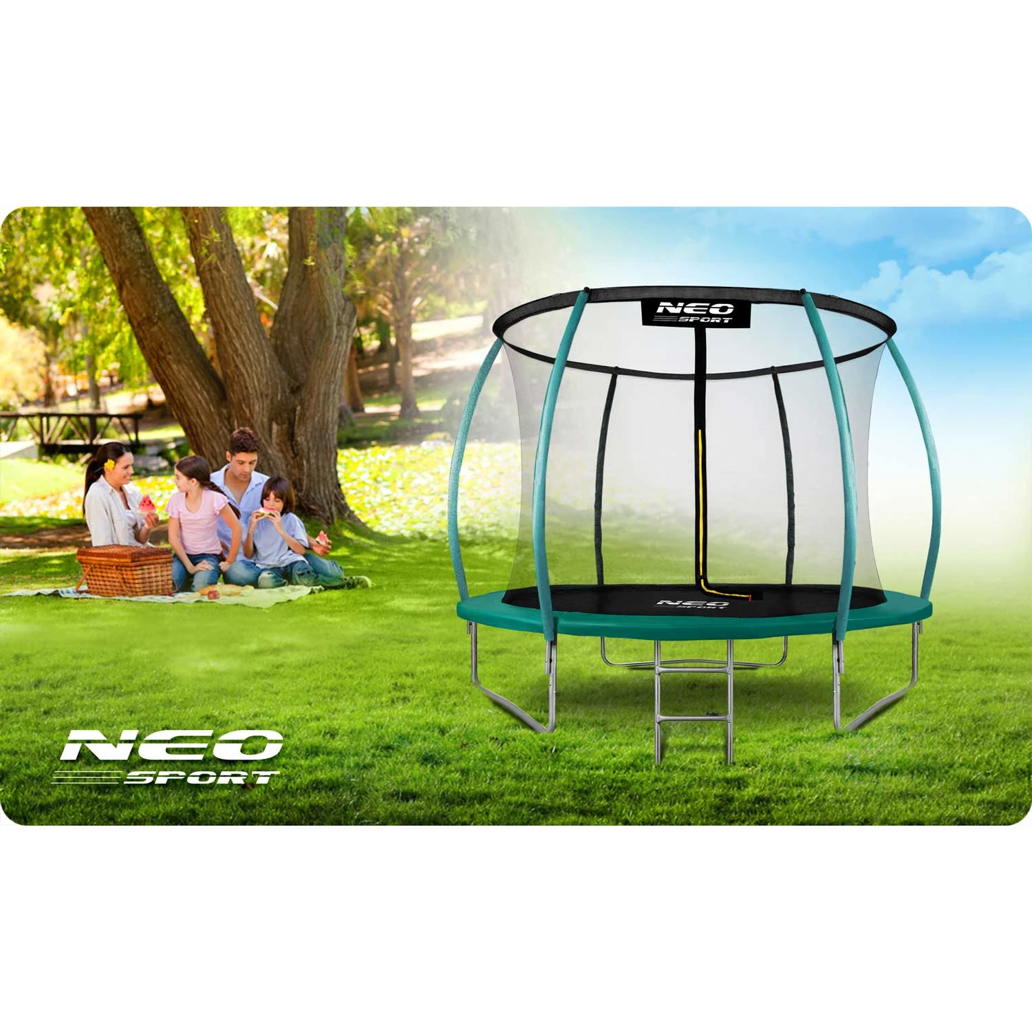 Садовый батут Neo-Sport NS-08C181 252 см с внутренней сеткой и лестницей,...