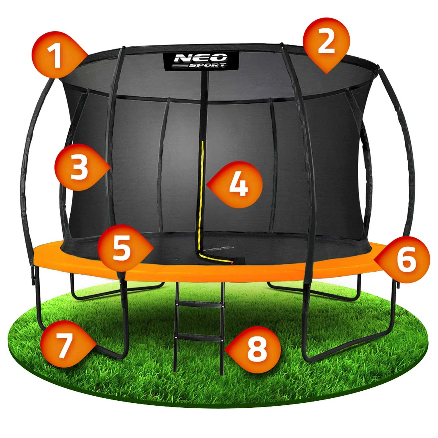 Neo-Sport NS-12C201 Garden Trampoline with Inner Net 374 cm (12ft), Orange