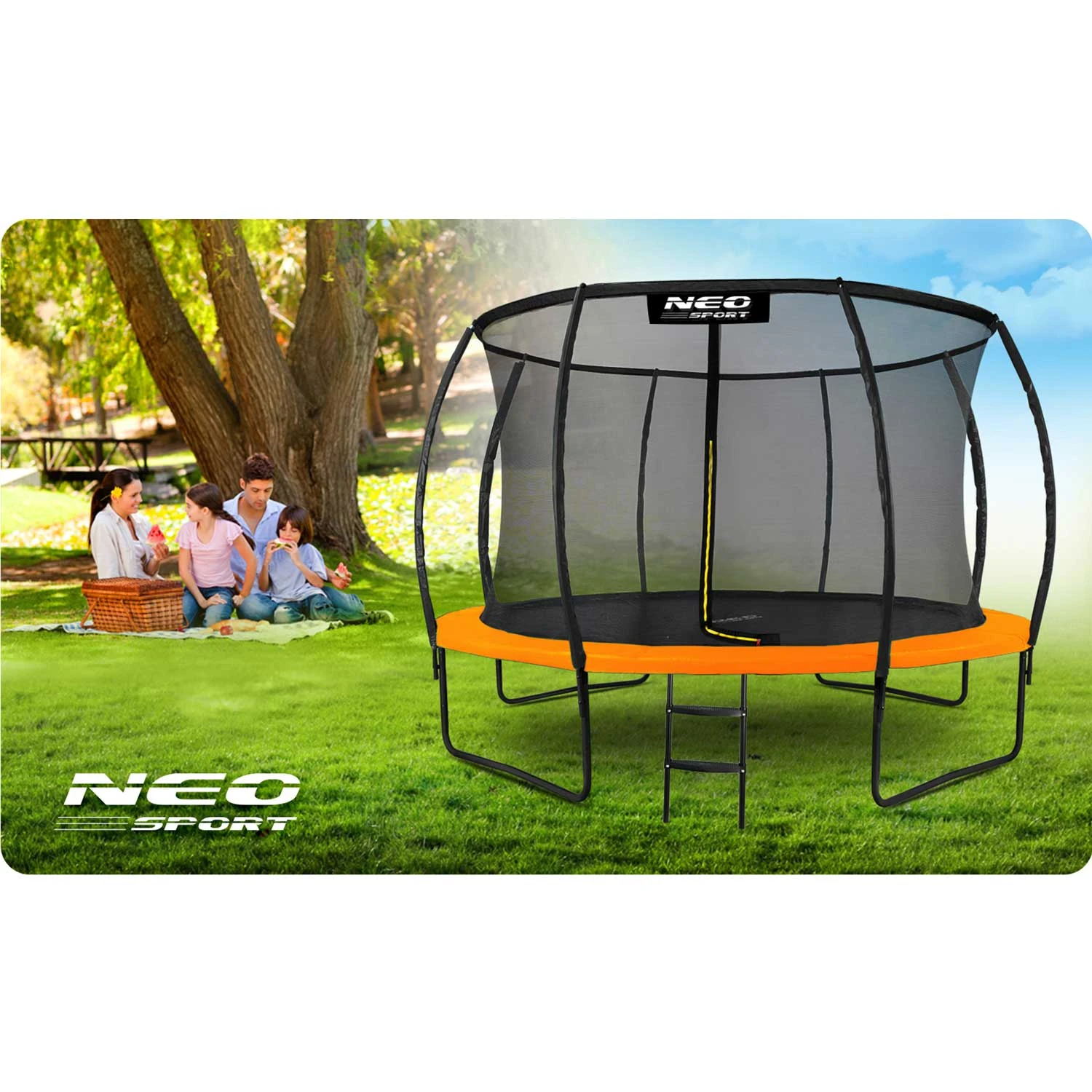 Neo-Sport NS-12C201 Garden Trampoline with Inner Net 374 cm (12ft), Orange