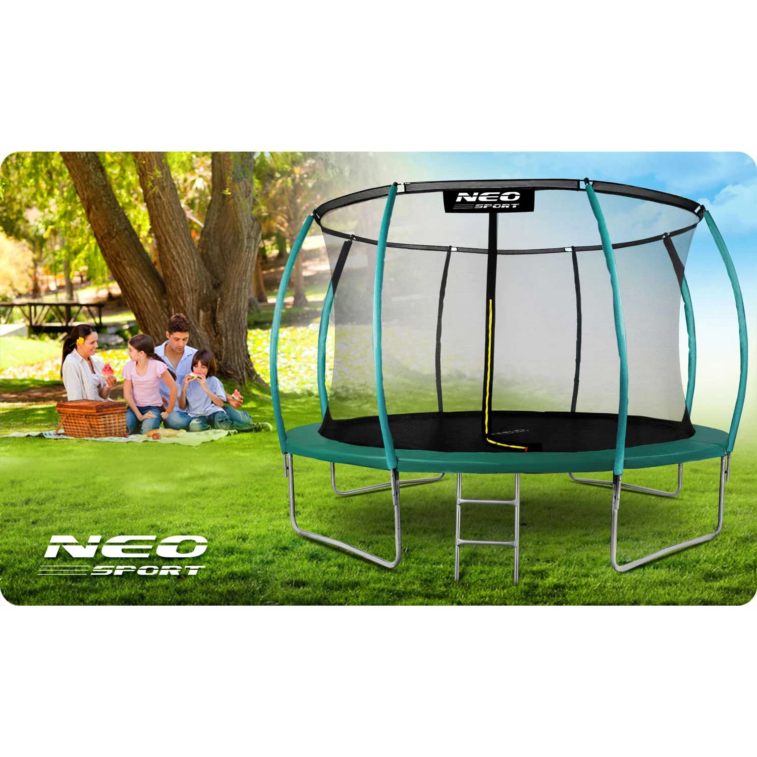 Neo-Sport NS-14C181 Garden Trampoline 435 cm (14ft) with Inner Net, Green