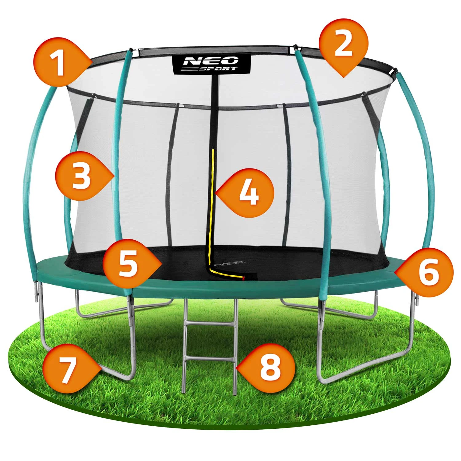 Neo-Sport NS-14C181 Garden Trampoline 435 cm (14ft) with Inner Net, Green