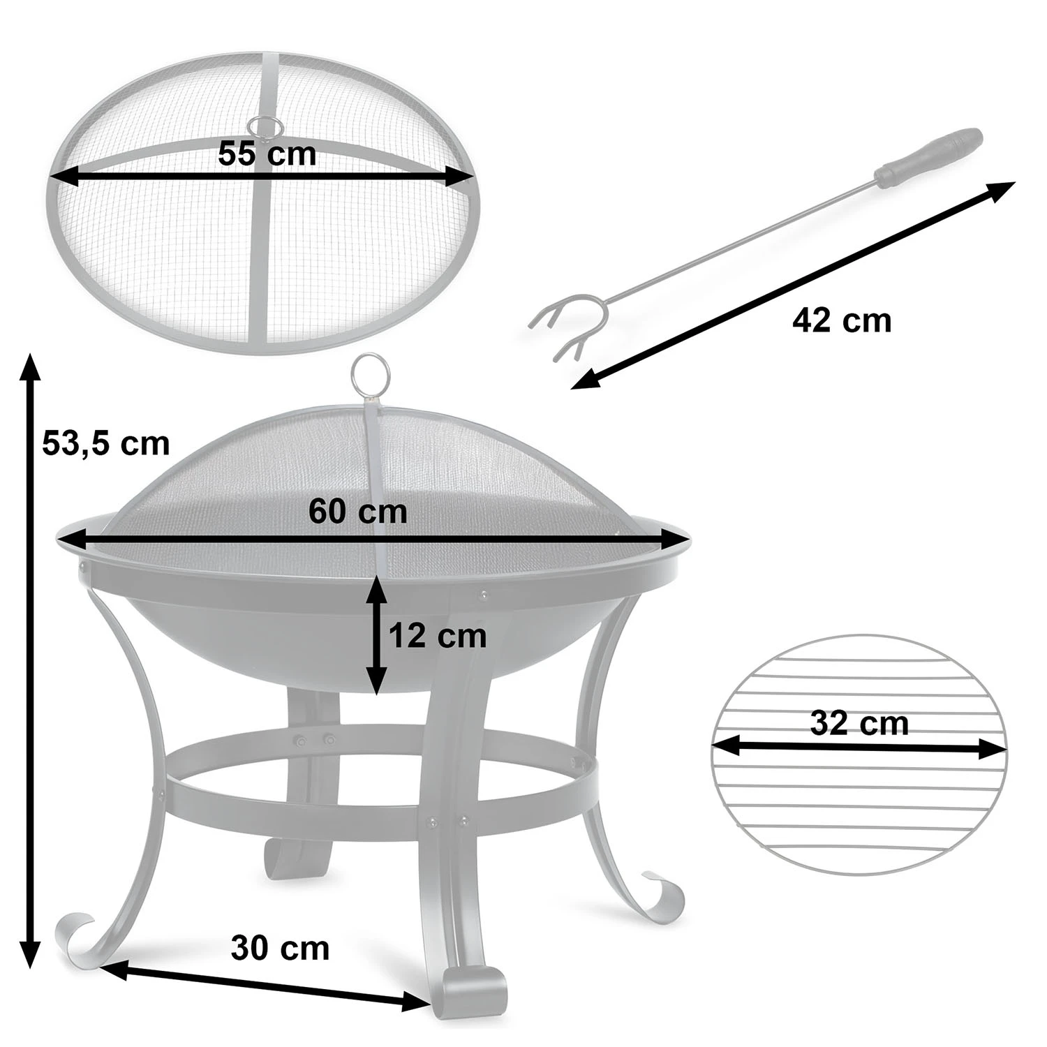 Berdsen BD-880 Garden Fire Pit, 60 cm, Black