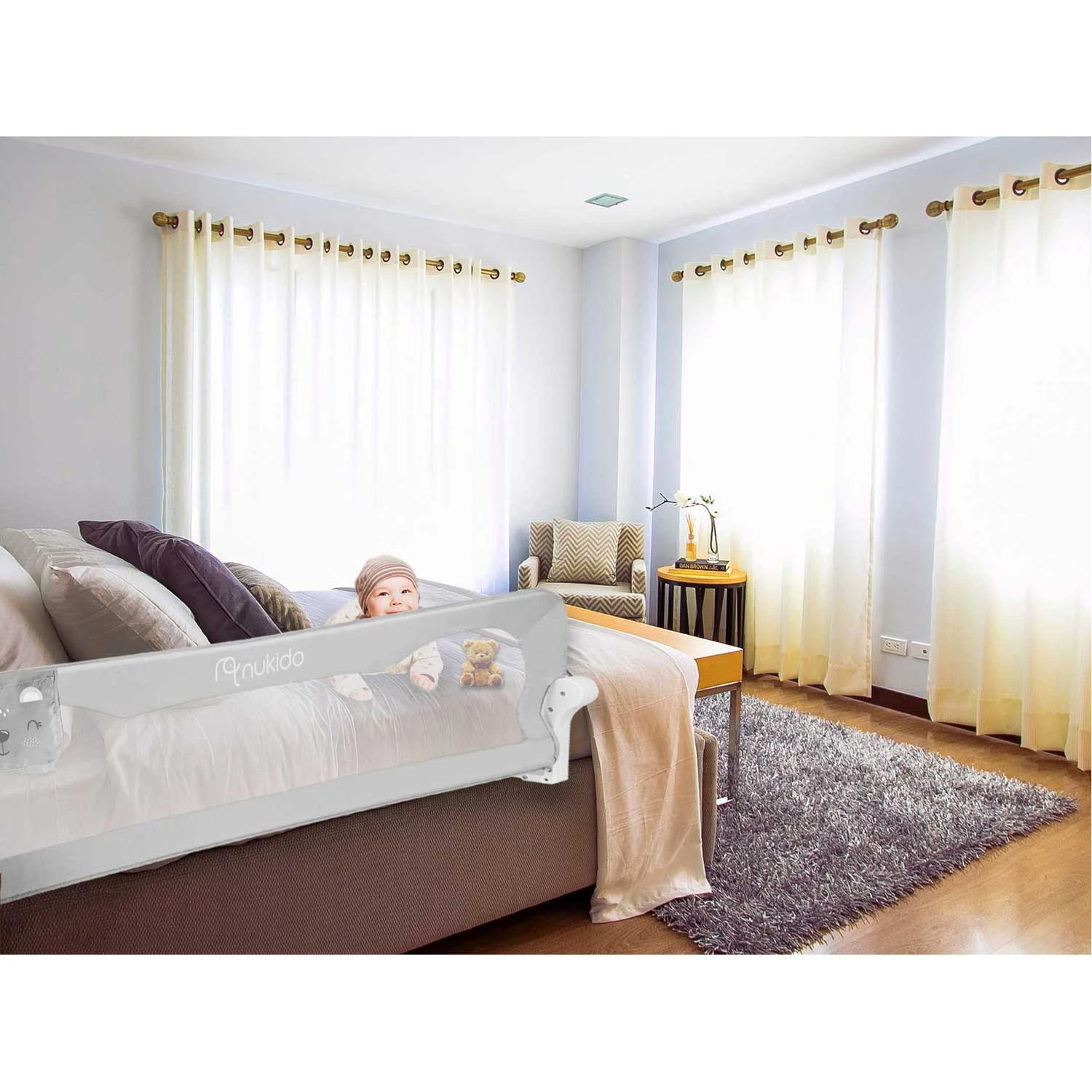 Защитный барьер для кровати Nukido 150x42x35 см, серый