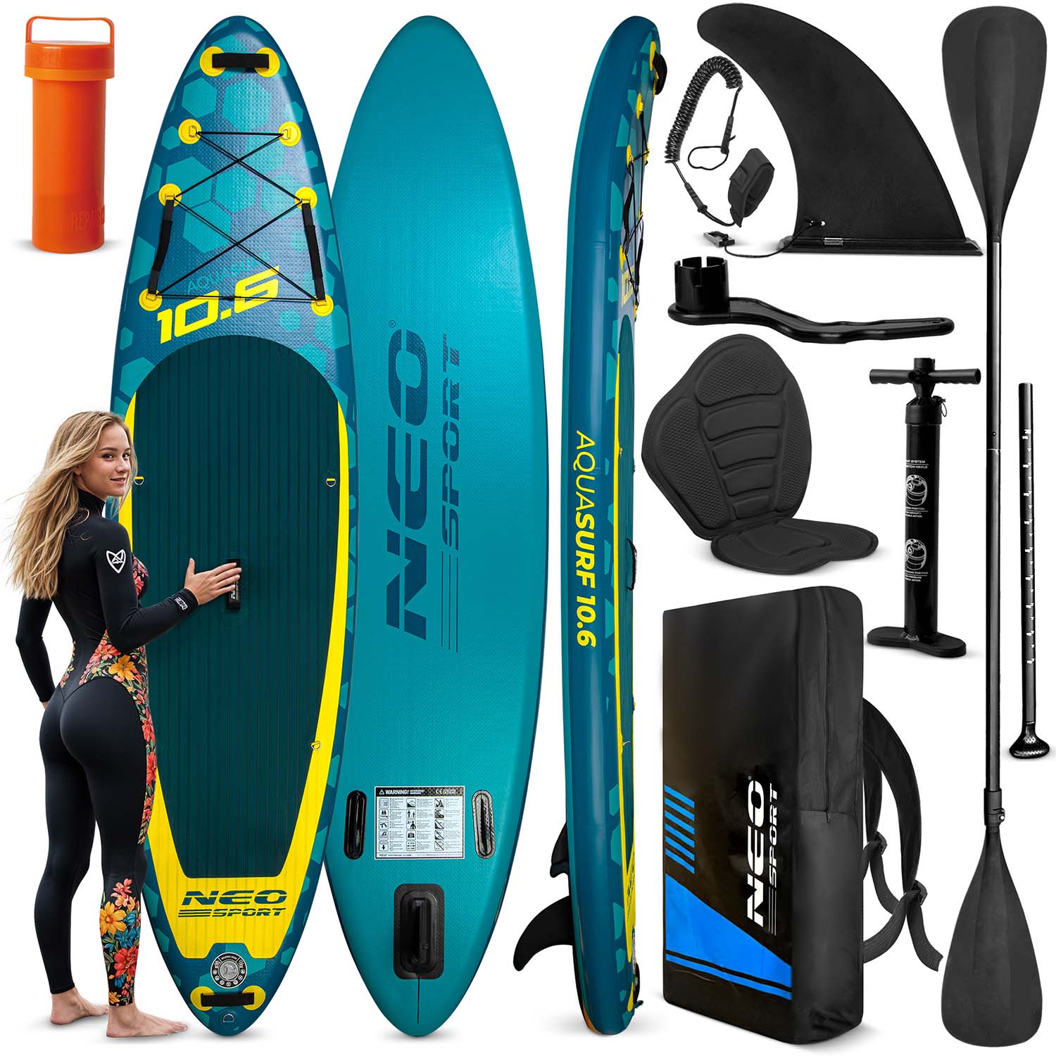 Neo-Sport Inflatable SUP Paddle Board, Neo-Sport Aquasurf 170203, 320x84x15 cm