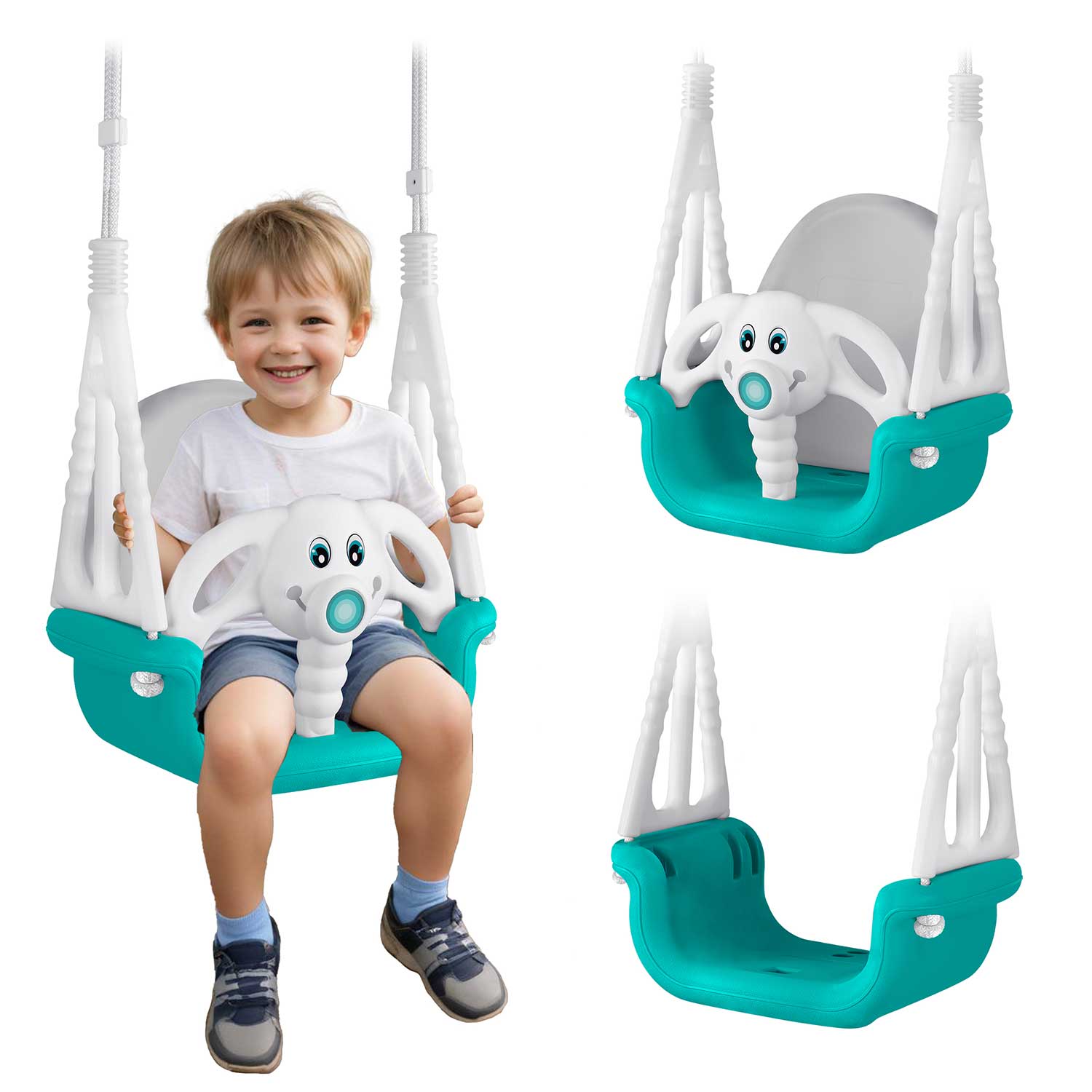 Bērnu šūpoles Ricokids Zilonītis 3in1 moduļu kausveida, tirkīza