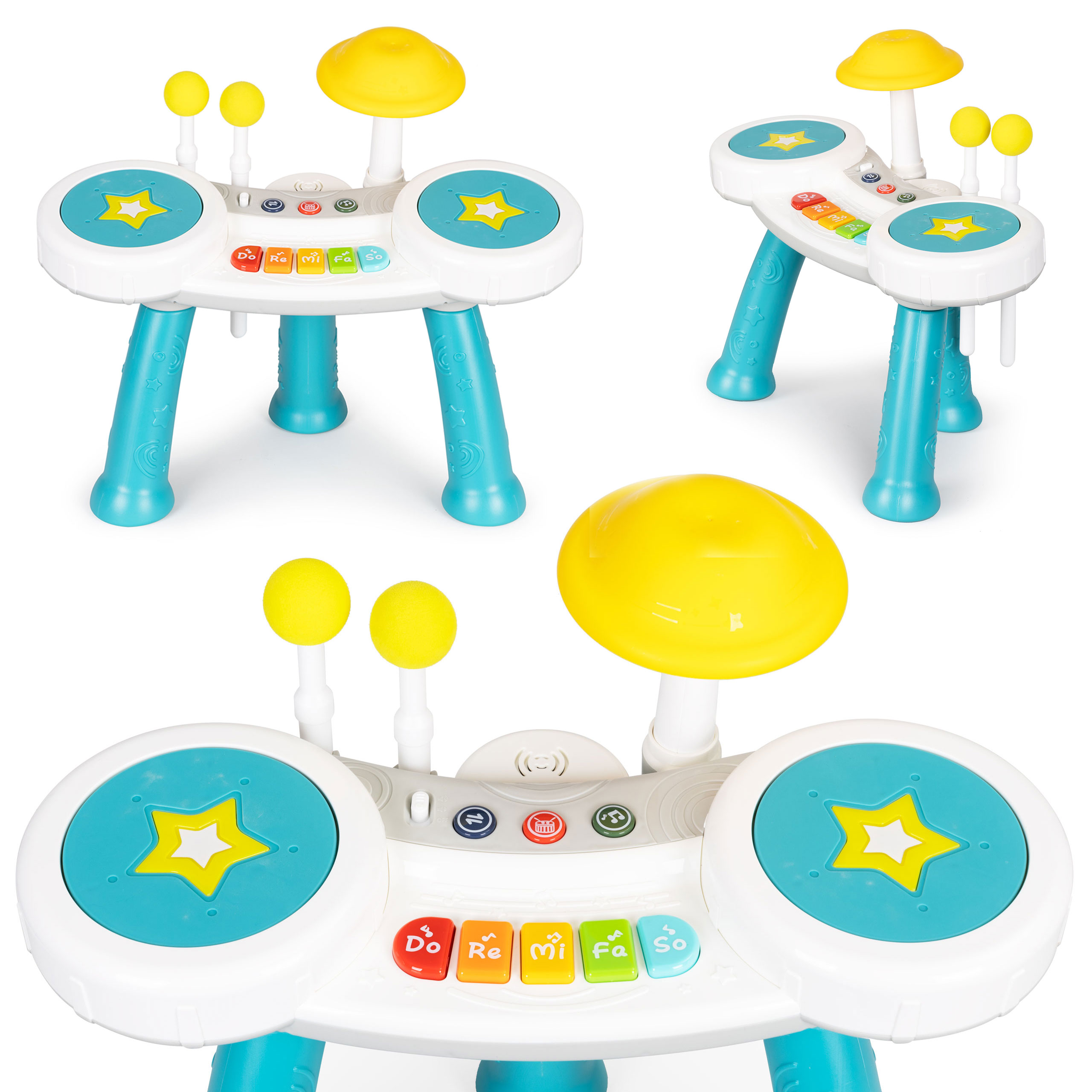2-in-1 Kids Drum Kit and Piano Keyboard Musical Toy for Toddlers