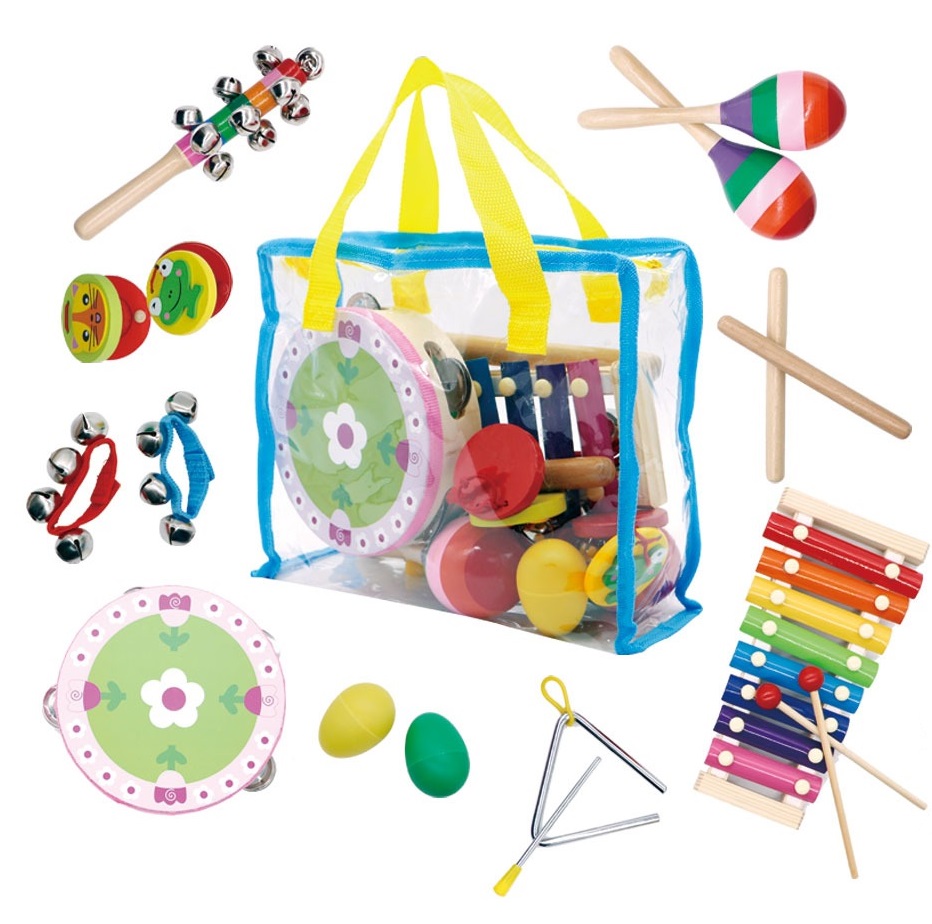 ECOTOYS Wooden Musical Instrument Set for Kids 14 pcs with Bag
