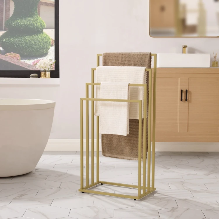 Leobert Freestanding Towel Stand, 4 Bars, Gold
