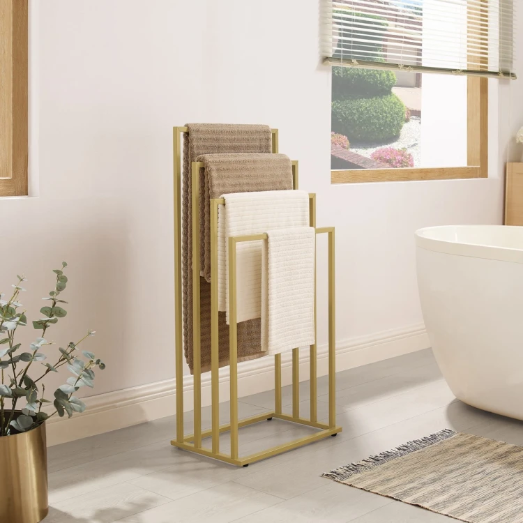 Leobert Freestanding Towel Stand, 4 Bars, Gold
