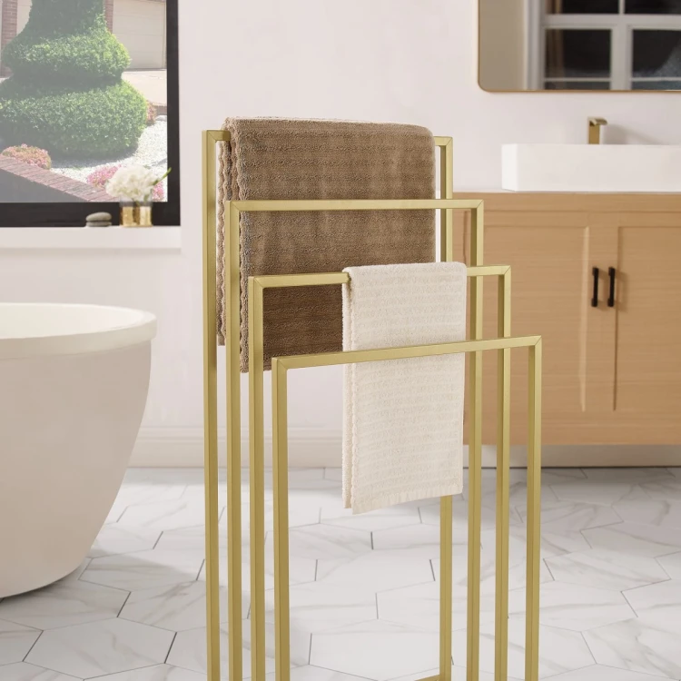 Leobert Freestanding Towel Stand, 4 Bars, Gold