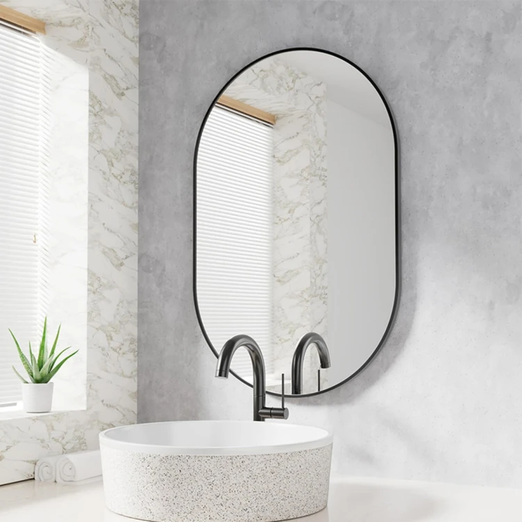 Large Oval Wall Mirror 100x50cm for Bathroom and Hallway, Black