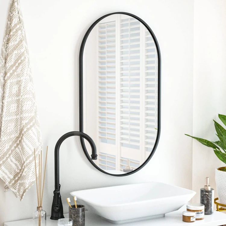 Large Oval Wall Mirror 100x50cm for Bathroom and Hallway, Black
