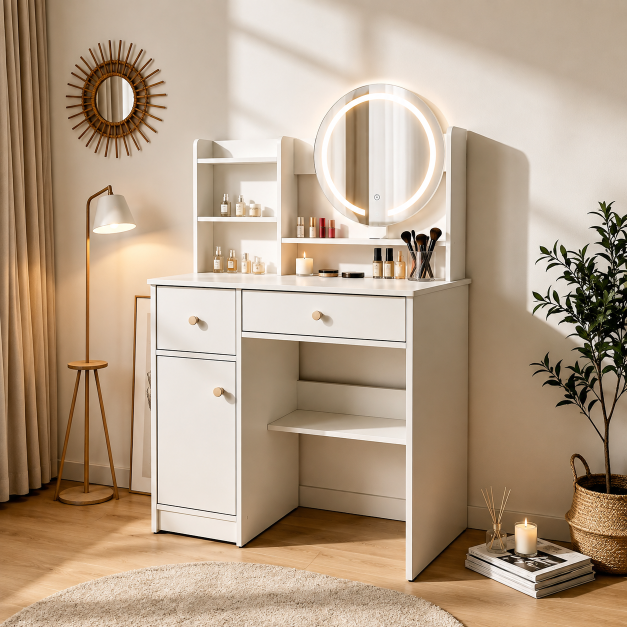 ModernHome Dressing Table with LED Mirror and Drawers