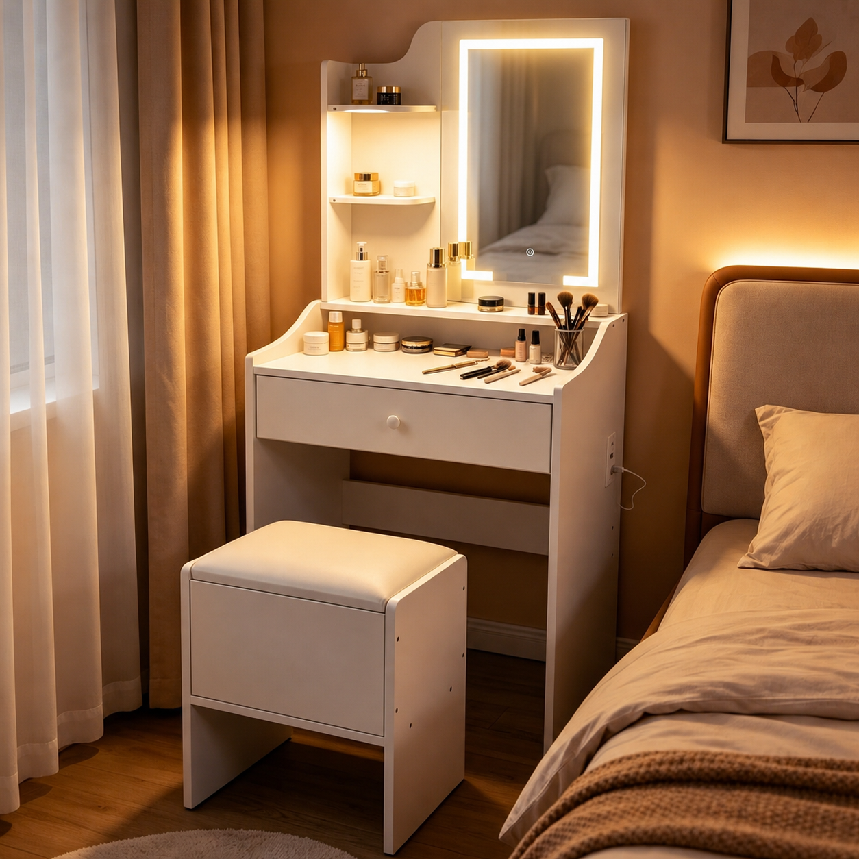 ModernHome Dressing Table with LED Mirror and Stool