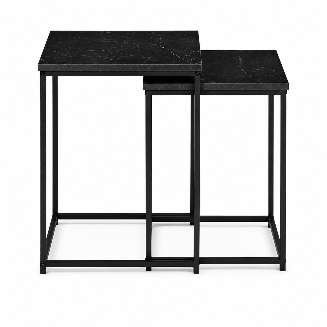 Set of 2 Coffee Tables ModernHome, Nesting Square, Black Marble
