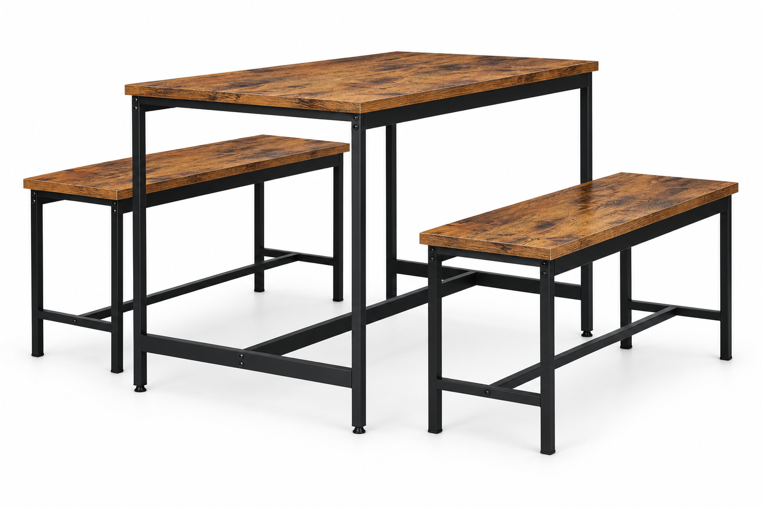 Dining Furniture Set ModernHome Table and 2 Benches, Aged Wood