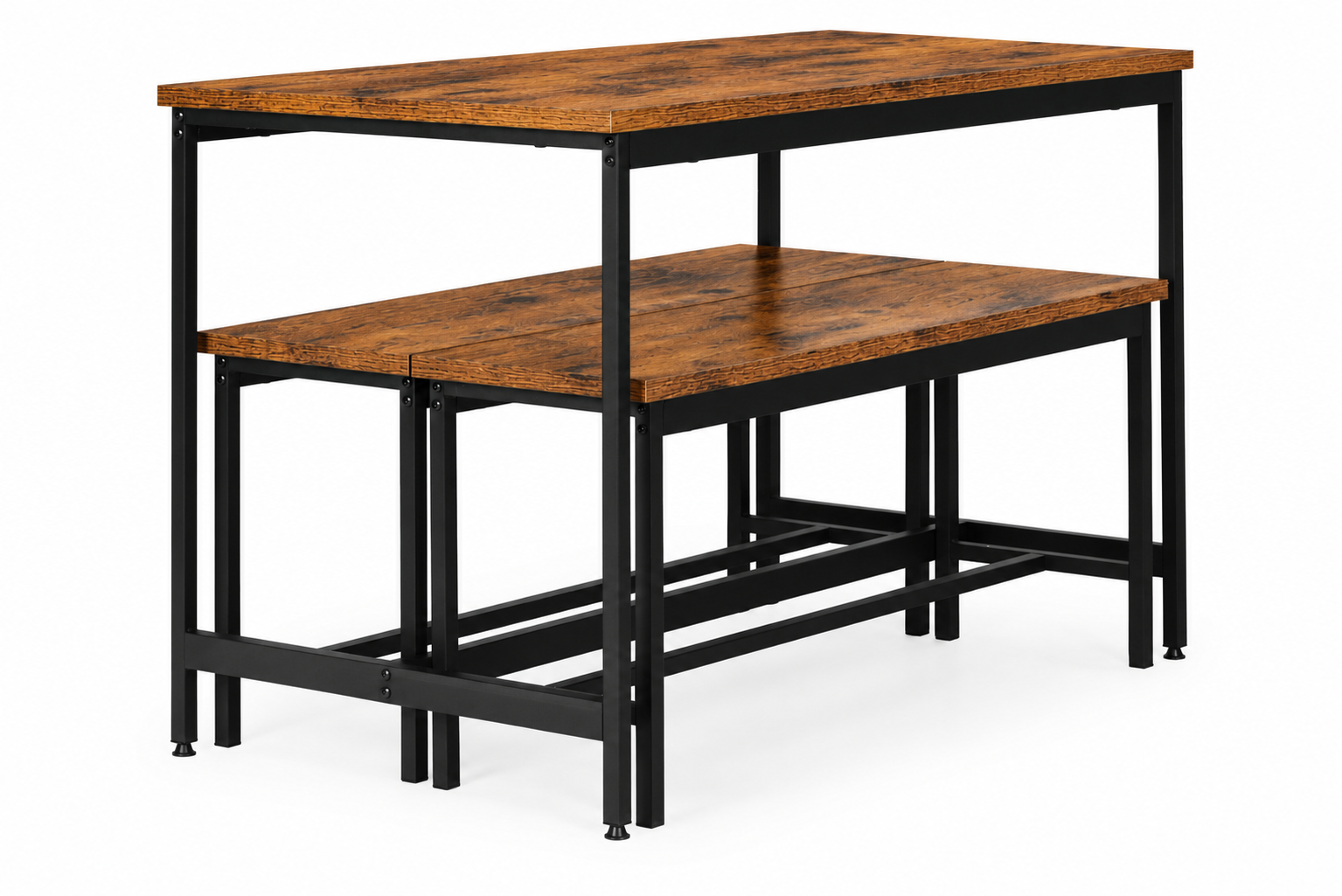Dining Furniture Set ModernHome Table and 2 Benches, Aged Wood
