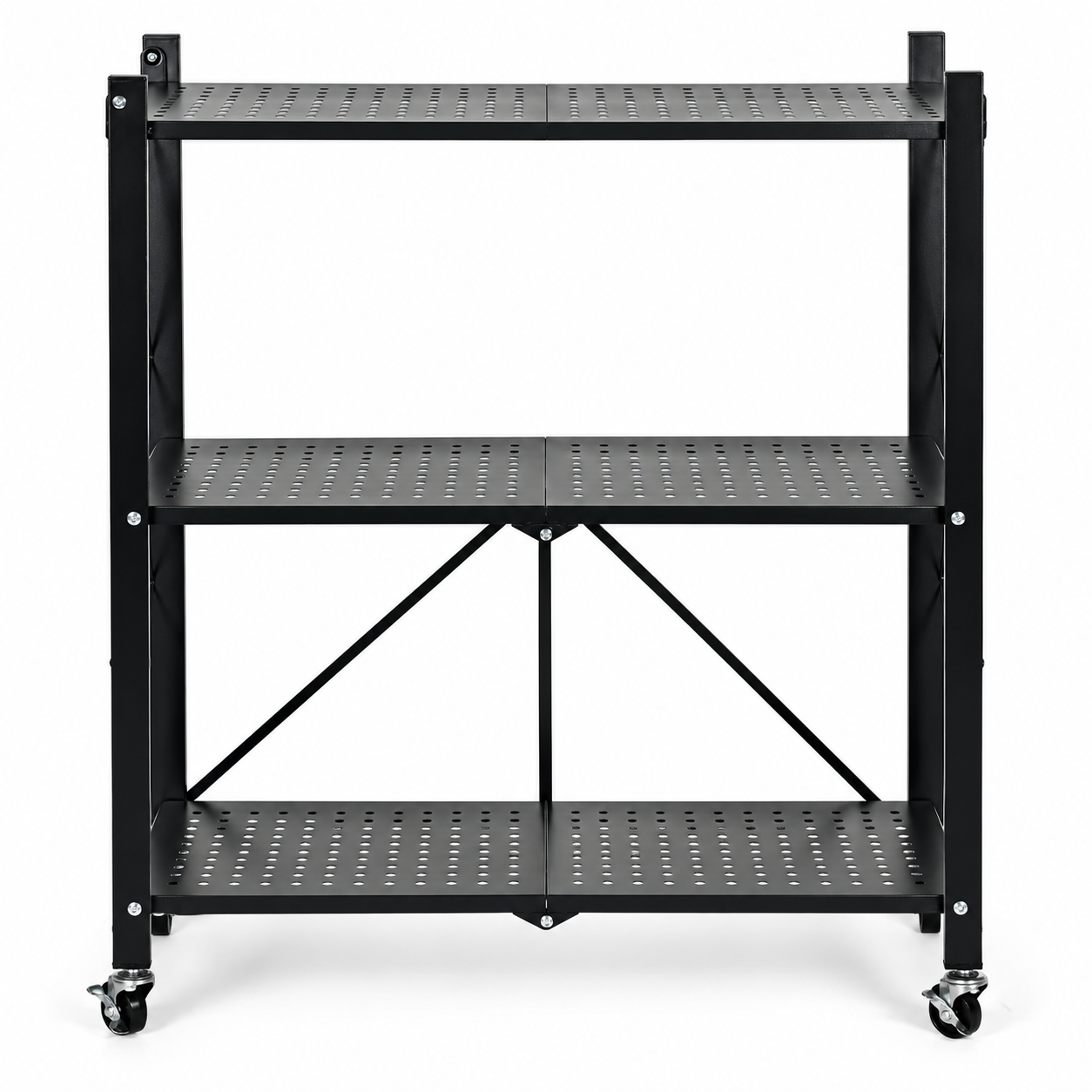 Folding Steel Shelving Unit on Wheels ModernHome, 3 Shelves, Black