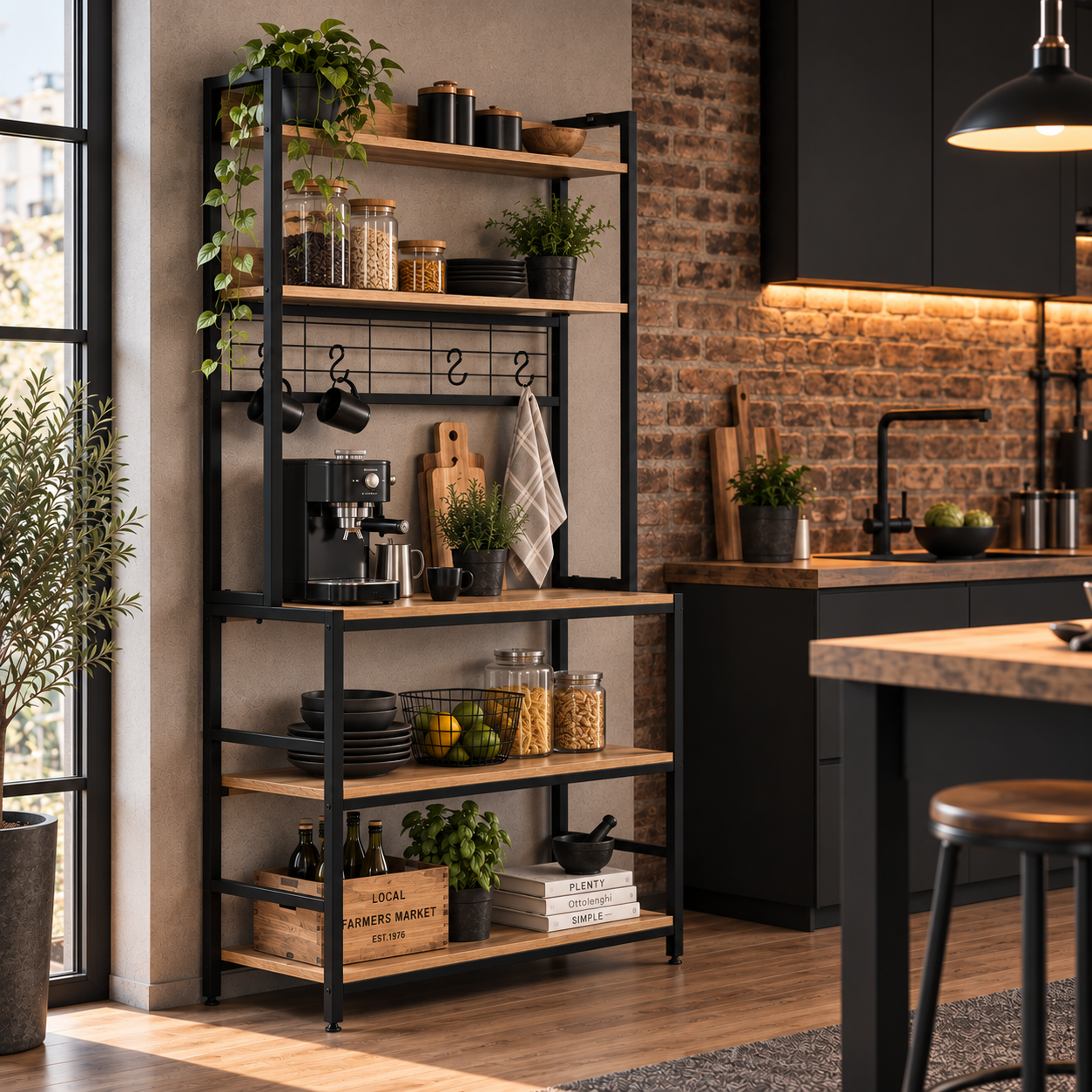 ModernHome Kitchen Shelf Rack 84 cm, 6 Tiers, with Hooks