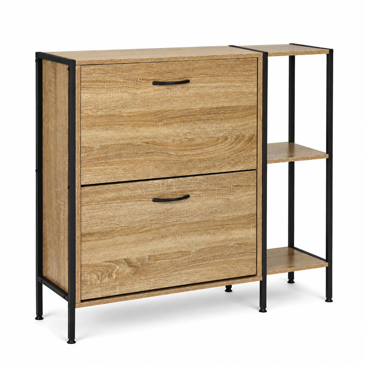 ModernHome Shoe Storage Cabinet with Side Shelf 89 x 24 x 86.5 cm, Light Oak