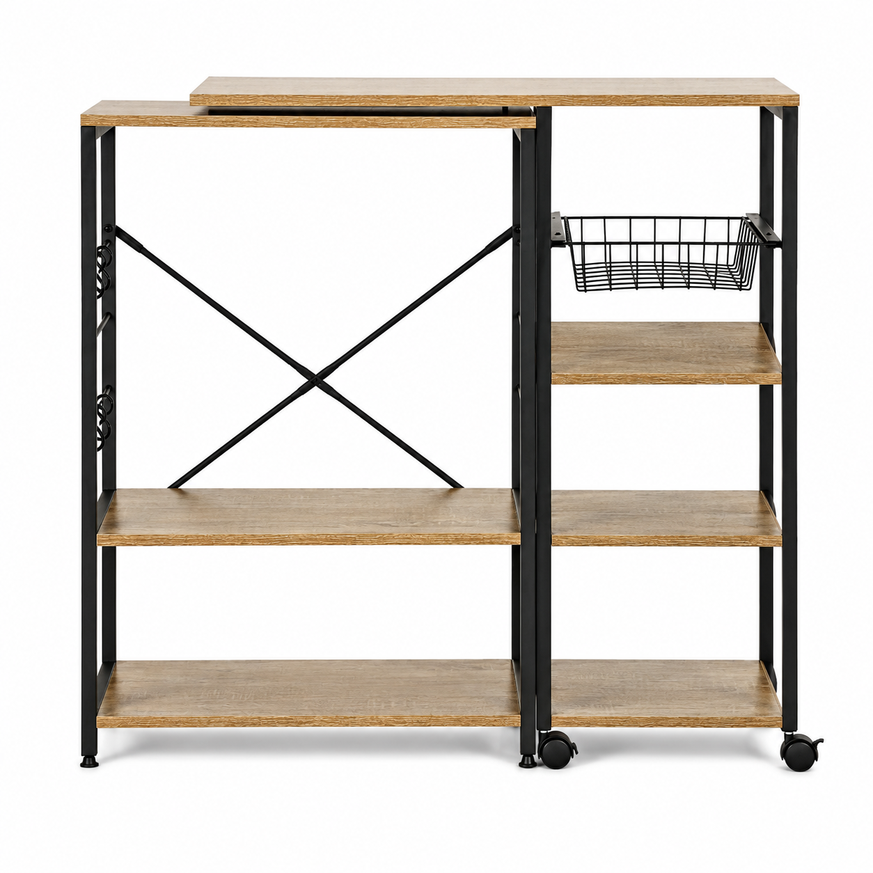 Kitchen Island Shelf Unit ModernHome with Swivel Tabletop, Shelves and Hooks