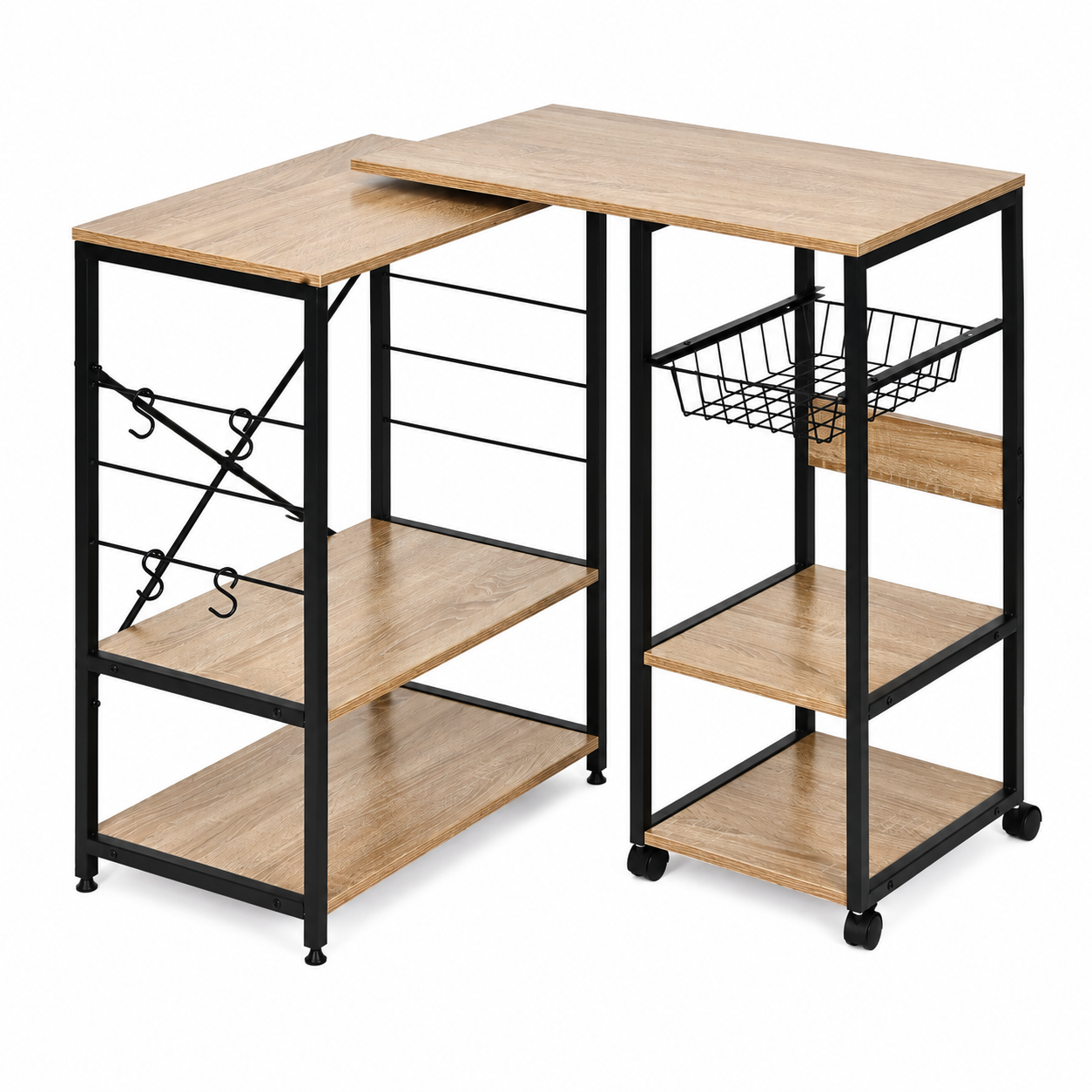 Kitchen Island Shelf Unit ModernHome with Swivel Tabletop, Shelves and Hooks