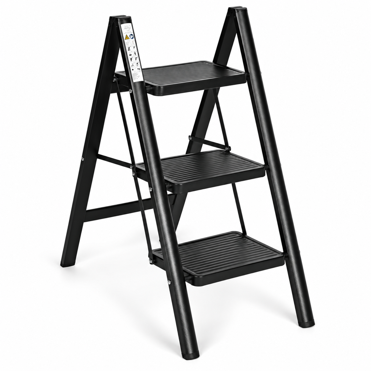 Folding 3-Step Steel Ladder with Safety Lock ModernHome, Black