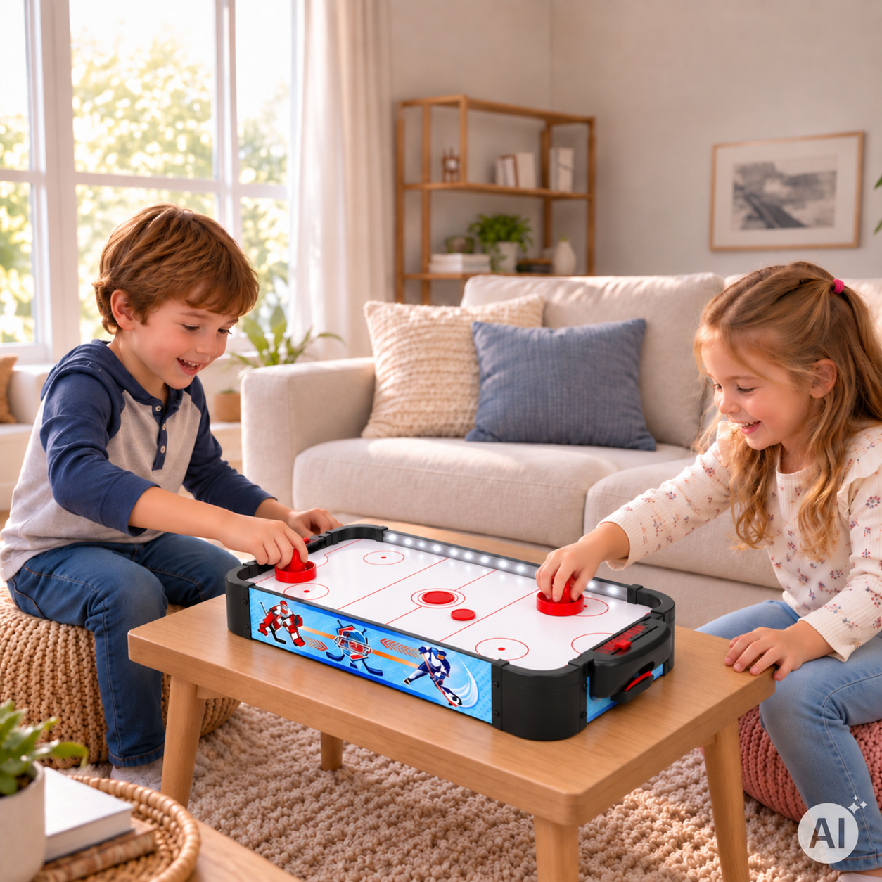 ECOTOYS Tabletop Air Hockey Table for Kids 58 cm with LED Light