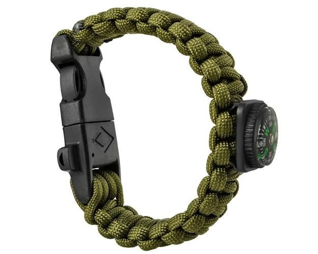 5-in-1 Paracord Survival Bracelet with Compass, Green (3)